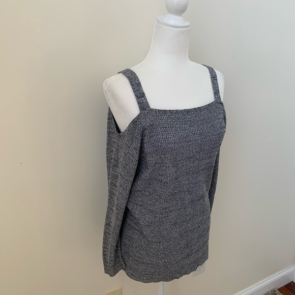 Two One Two Cold Shoulder Gray Knot Sweater - Picture 2 of 8